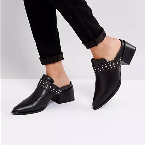 Sol Sana Charli Black Studded Leather Mules Size 37 - Picture 1 of 10